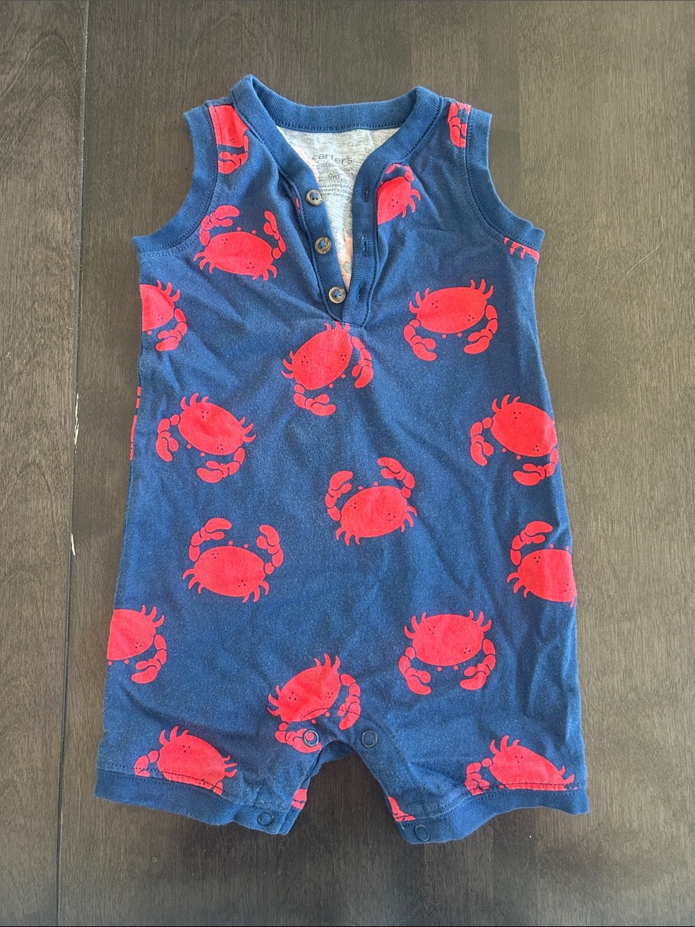 Carter's Navy Sleeveless Romper with Red Crab Print